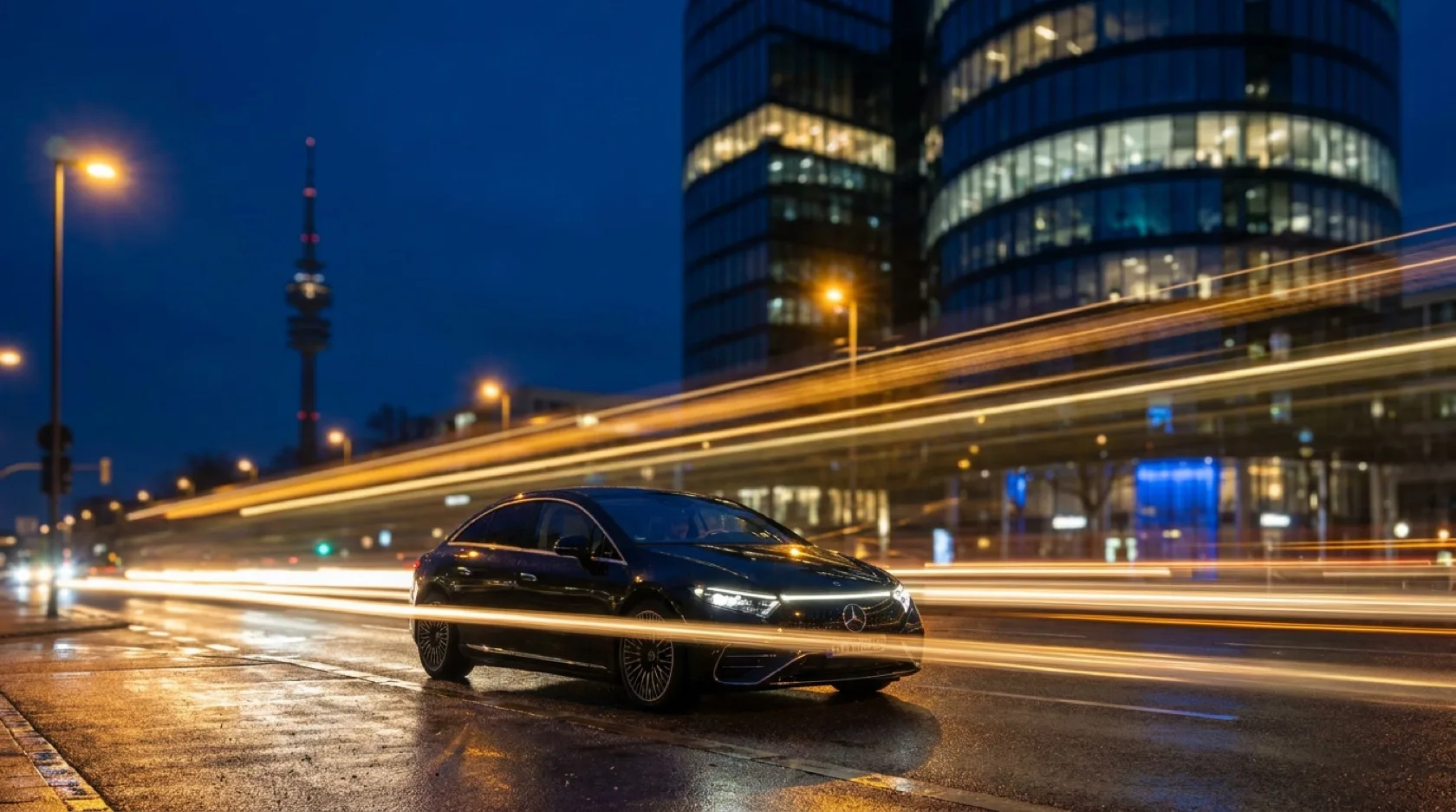 Night drive with light trails